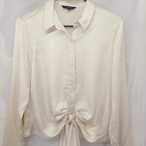 Express Cream Tie-Front Button Shirt Blouse